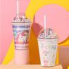 Doppellagige Plastik-Wasserflasche mit Strohhalm Blasen-Einhorn-Deckel Koreanischer Stil Kreatives Geschenkbecher für Milch Kaffee Tee Praktischer Becher