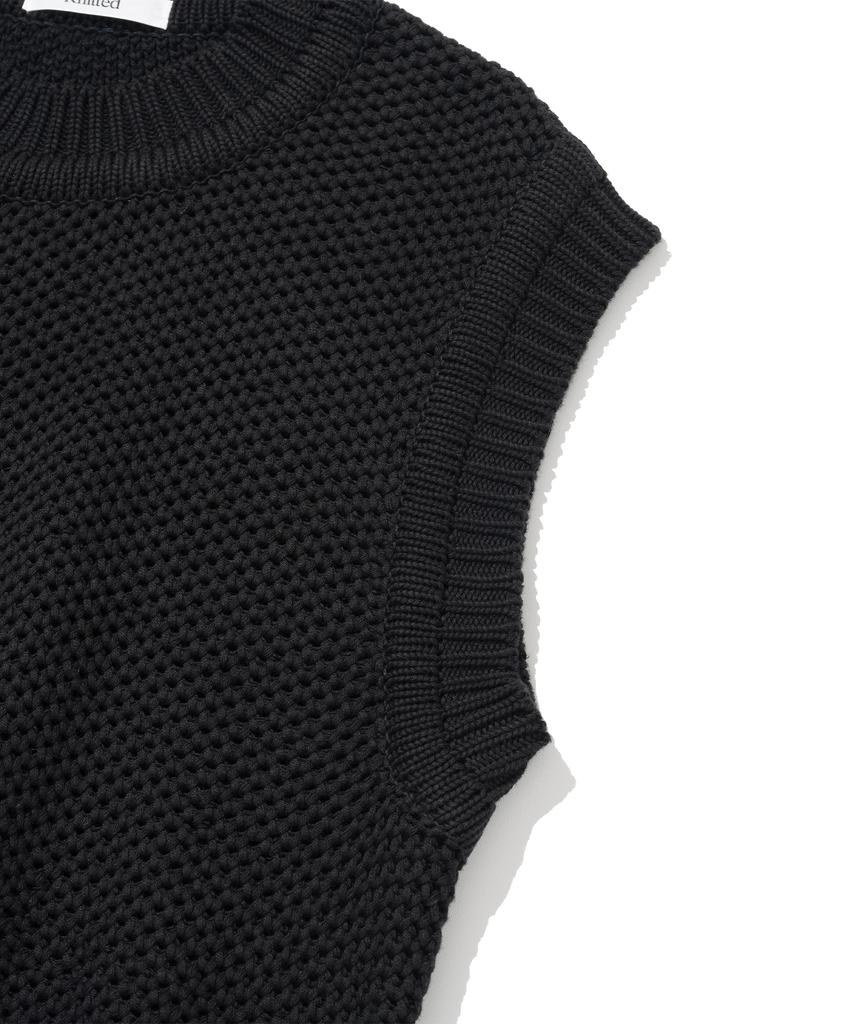 Knitted Cotton Natural Round Vest Black