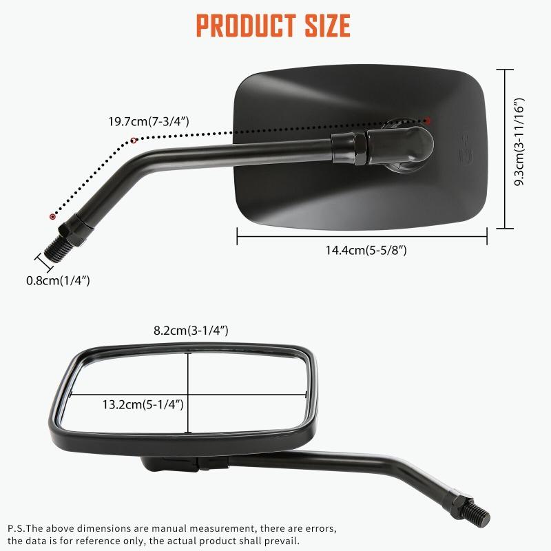 2PCS Universal 10mm Motorcycle Rearview Side Rear Mirror Scooter Black Rectangle Shape Rear Side Mirror Motorcycle Accessories