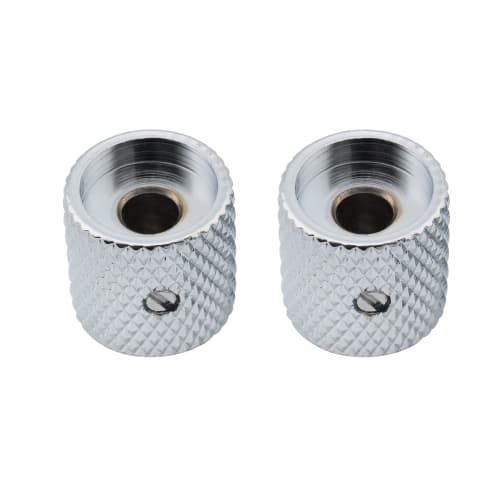 Musiclily Pro 1/4" Steel Flat Dome Knobs, Horizontal Thread, Metric/Inch Compatible, for Electric Guitars and Basses, Chrome (Set of 2)