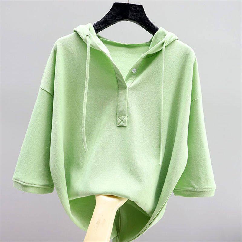 

Clearance Leak-Picking Counter Withdraw Extra Large Fat mm 150.00kg Fashion Thin Hoodie Women Slim fit Short sleeve T-shirt Women Green XL