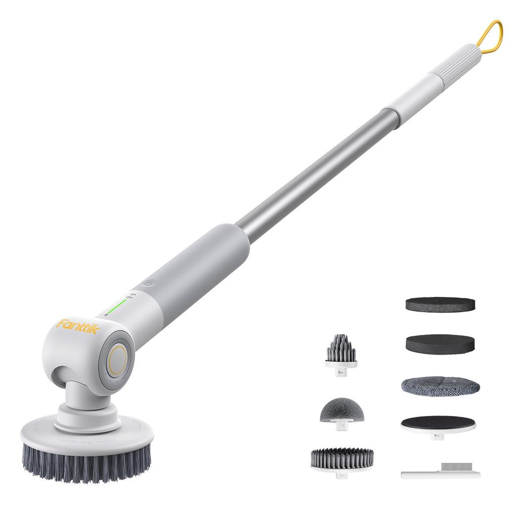 Fanttik Flip G9 Pro Electric Spin Bath Cleaner with 6 Adjustable Angle Telescoping IPX7 Bathroom Tile and Grout Cleaning White Scrubber, 2-Speed
