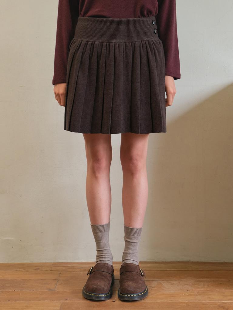 Aueonoseuteljia Button Pleated Knit Skirt_Brown(Oc25-Kn17)