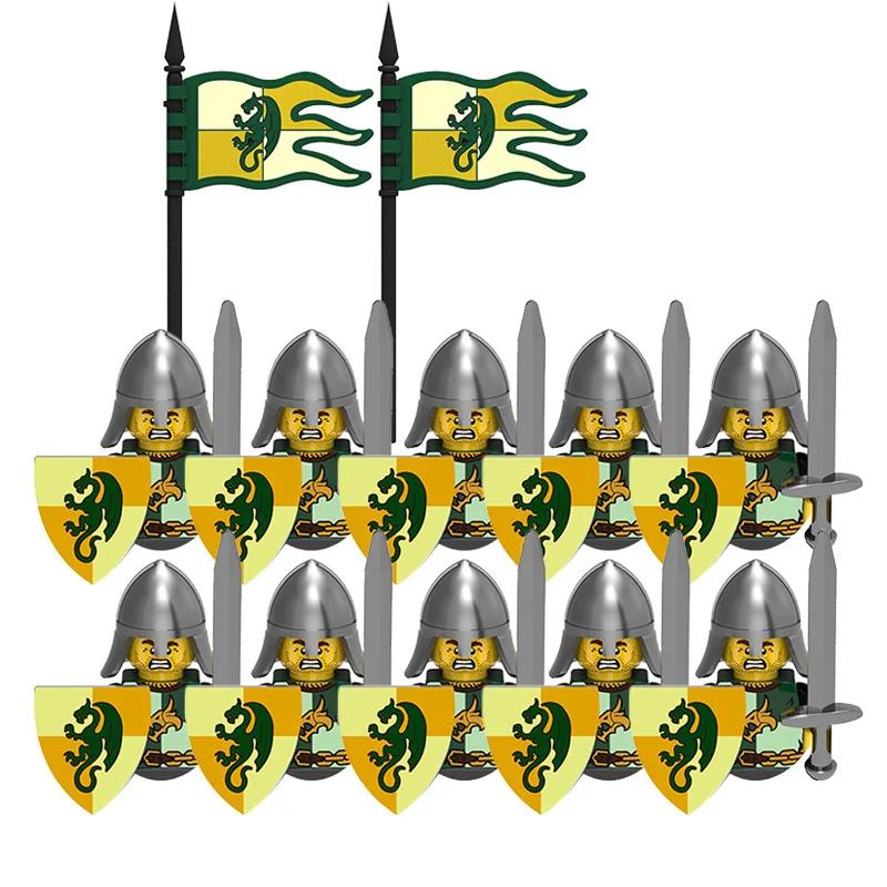 Medieval Knight Armored Troops Ancient Army Soldiers Mini Weapon Equipment Flag Model Building Blocks Kids Toys Birthday Gifts