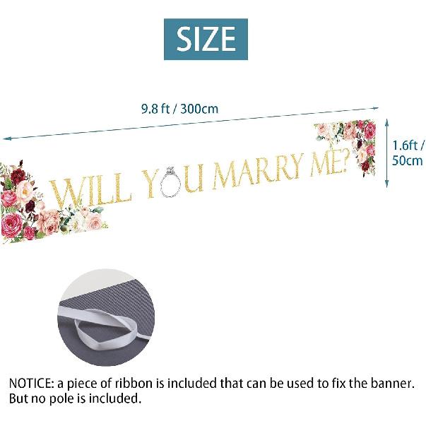 Will You Marry Me Banner Decorations, Bridal Shower Party Porch Sign Decorations Supplies, Large Wedding Engagement Party Photo Booth Backdrop