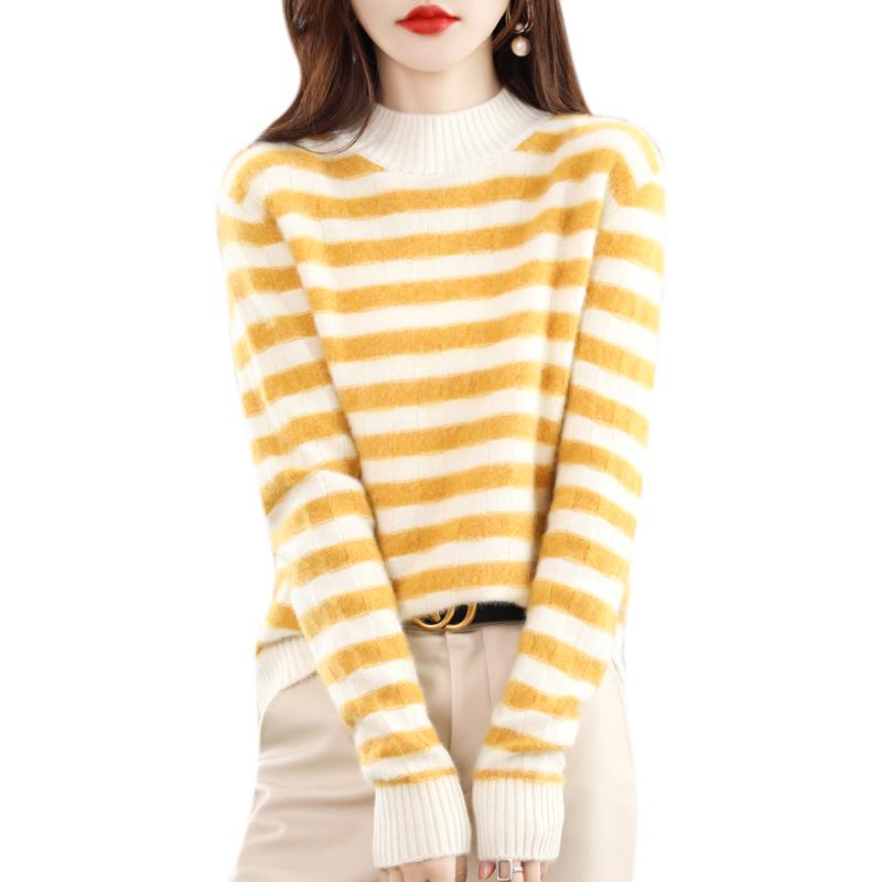Women's Pure Wool Half-High Neck Sweater - Loose, Versatile, Thickened Cashmere Knit for a Slimming Base Layer
