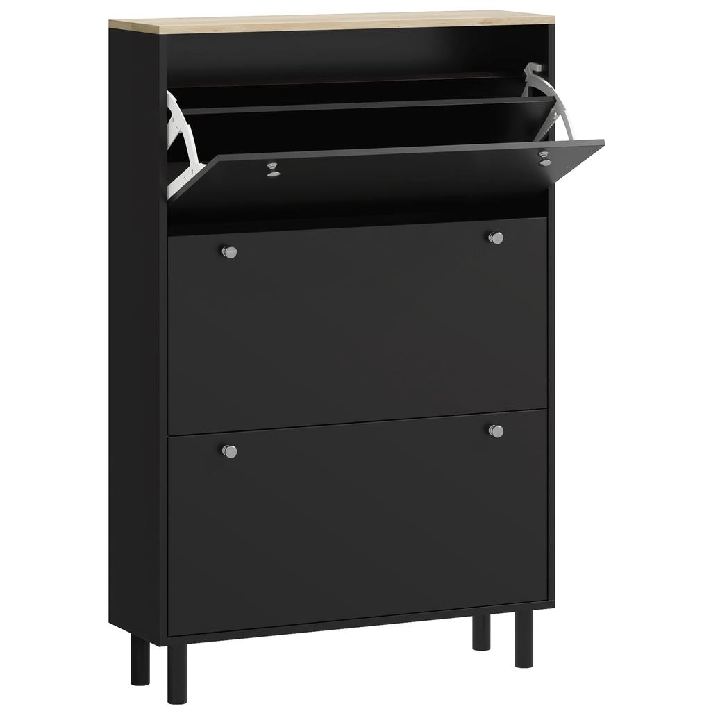 Shoe Cabinet for 24 Pairs, Narrow Shoe Cabinet with 3 Flip Drawers, Adjustable Shelves, Black