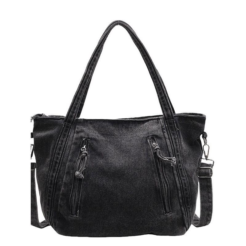 Korean Large Capacity Lazy Style Denim Tote Bag for Women, 2026 New Vintage Commuter Single Shoulder Bag