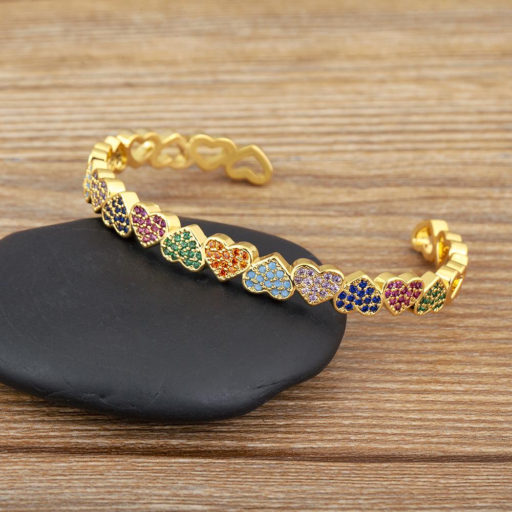 Nidin Hot Sale Romantic Love Heart Shape Shiny Zircon Open Adjustable Bangle For Women Fashion Female Daily Party Jewelry Gifts
