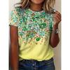 Elegant and Stylish Women's T-shirt with Colorful Roses and a Round Neckline, a Versatile and Refreshing Y2K-style Top for Summer