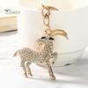 Decorative Backpack Accessory Goat Keychain with Sparkling Rhinestone, Golden Plated Sheep Alloy Rhinestone Keyring, Bling Animal Pendant for Handbag