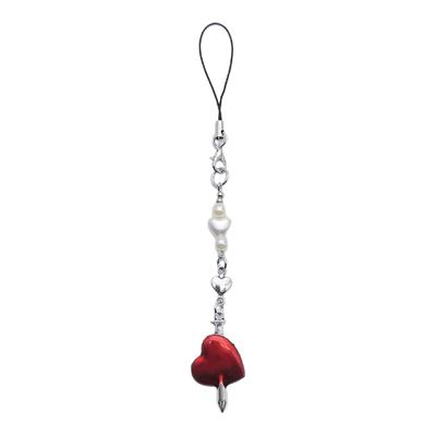 Ongle Cœur Rouge Pendentif Suspendu Y2K Long Cordon de Téléphone Décoration de Sac Rétro Portable Lanière Suspendue Cadeau pour Filles Femmes