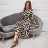 Dress Women's New Autumn and Winter Hot Sale Long-sleeved Printed Stand-up Collar Ruffle Edge Skirt Spot