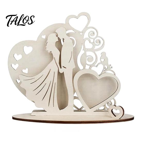 Wedding Souvenir for Bride And Groom Wooden Couple Ornaments with LED Lights, Romantic Statue Heart Night Light Bedroom Design, Warm Glow Tabletop