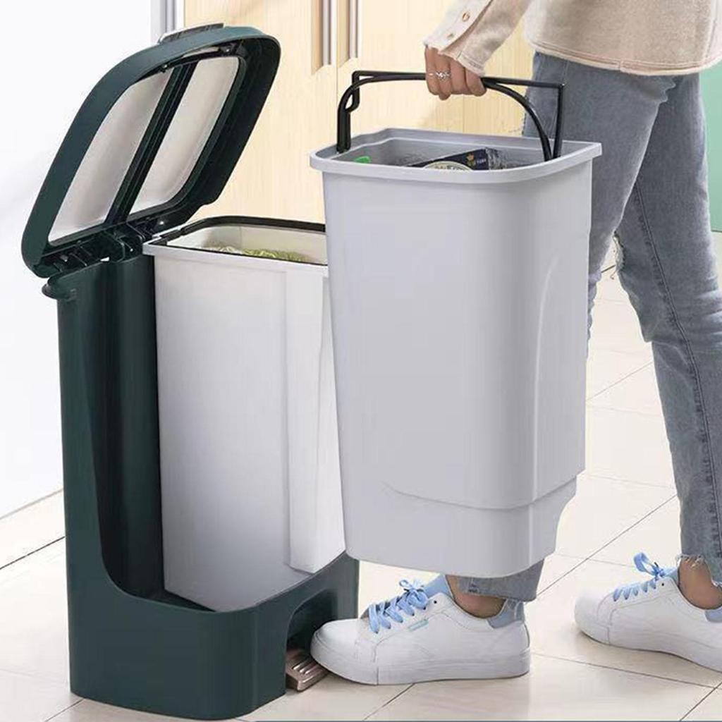 Sorting Waste Bin with Lid Double Compartment wet and Saving indoor Household , 38.5x30x37cm