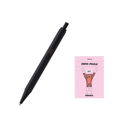 Rhodia Script Ballpoint Hexagonal Aluminum Hairline Low Viscosity with RHODIA 11 Block Rhodia Pen, 0.7mm, Barrel, Body, Finish, Oil-Based Ink, Black,