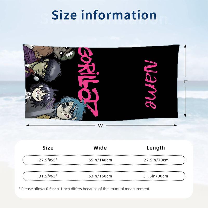 Gorillaz Custom Name Printed Beach Towel Personalized Soft Towel For Swimming Beach Travel