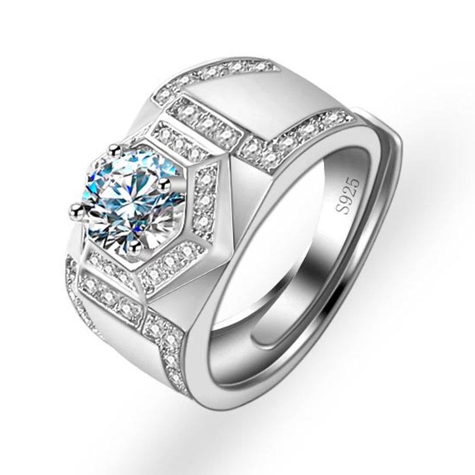 925 Sterling Silver Rings for Men Shining Crystal Adjustable Size Fashion Gifts Engagement Wedding High Quality Jewelry