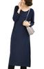 Azulte Long Sleeve Solid Everyday Maxi Navy Size 102 M Women's Dress, Loungewear, Loungewear, Color, Casual, Wear, Pajamas, Length, Blue,
