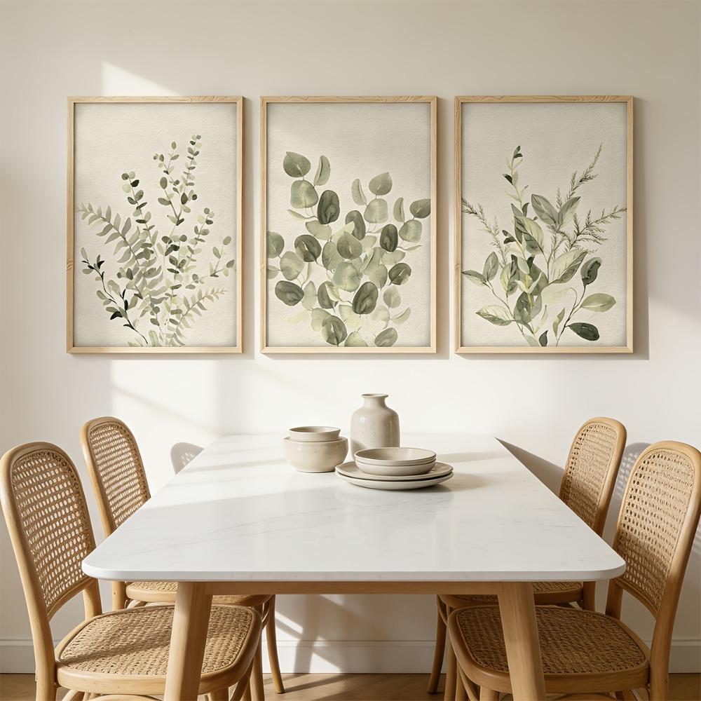 3pcs Frameless,Sage Green Plant Leaf Watercolor Wall Art Decor,Retro Plant Creative Canvas Poster Printing,Simple Home Decor