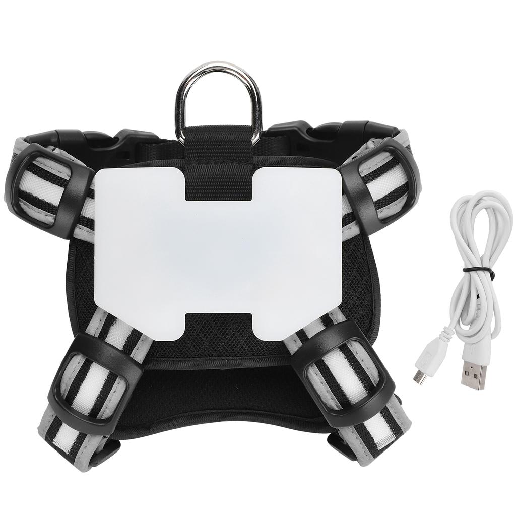 LED Pet Harness Dog Chest Strap USB Charging with Adjustable Reflective Strip for Night Walking