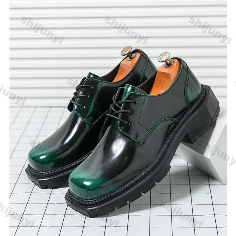 Fashion Men's Leather Shoes 2025 Spring Autumn Platform Height Increase Square Toe Loafers Fashion Cross Tied Comfortable Casual Shoes