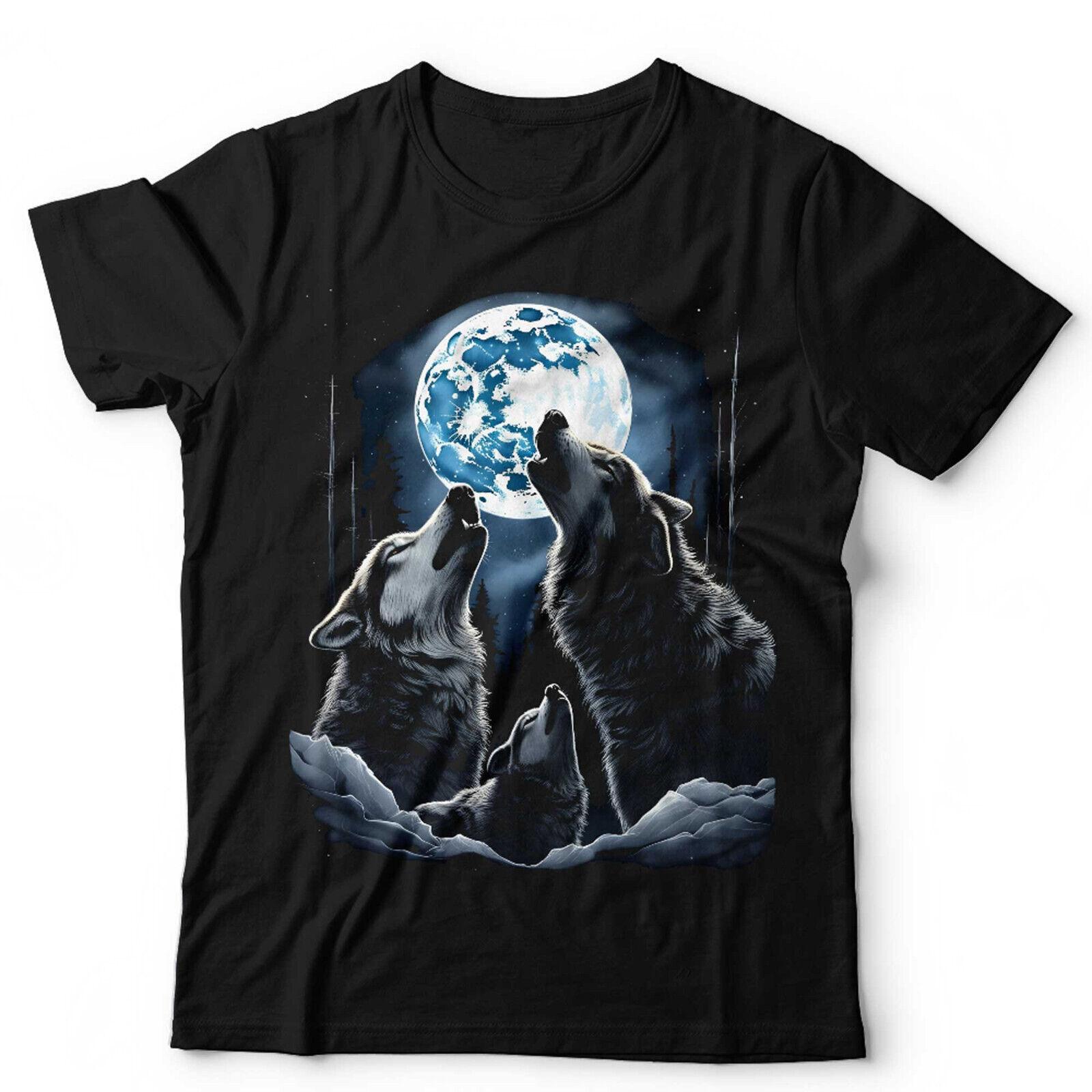 Wolf Tshirt Howling Moon Unisex and Native American Wolfpack Hipster Nature M