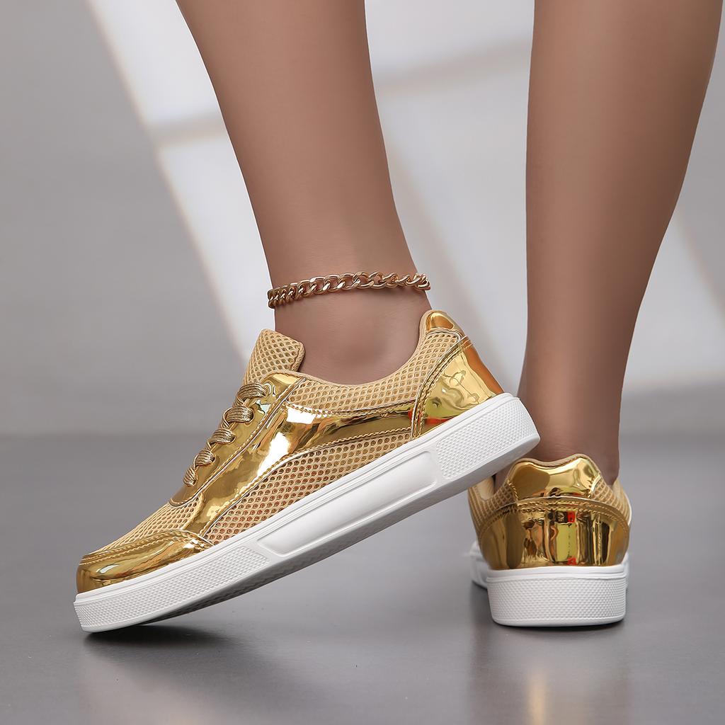 Women’s Sneakers Casual Outdoor School Student Shoes Lightweight for Girls Skateboarding Shoes Silver Gold Plus Size