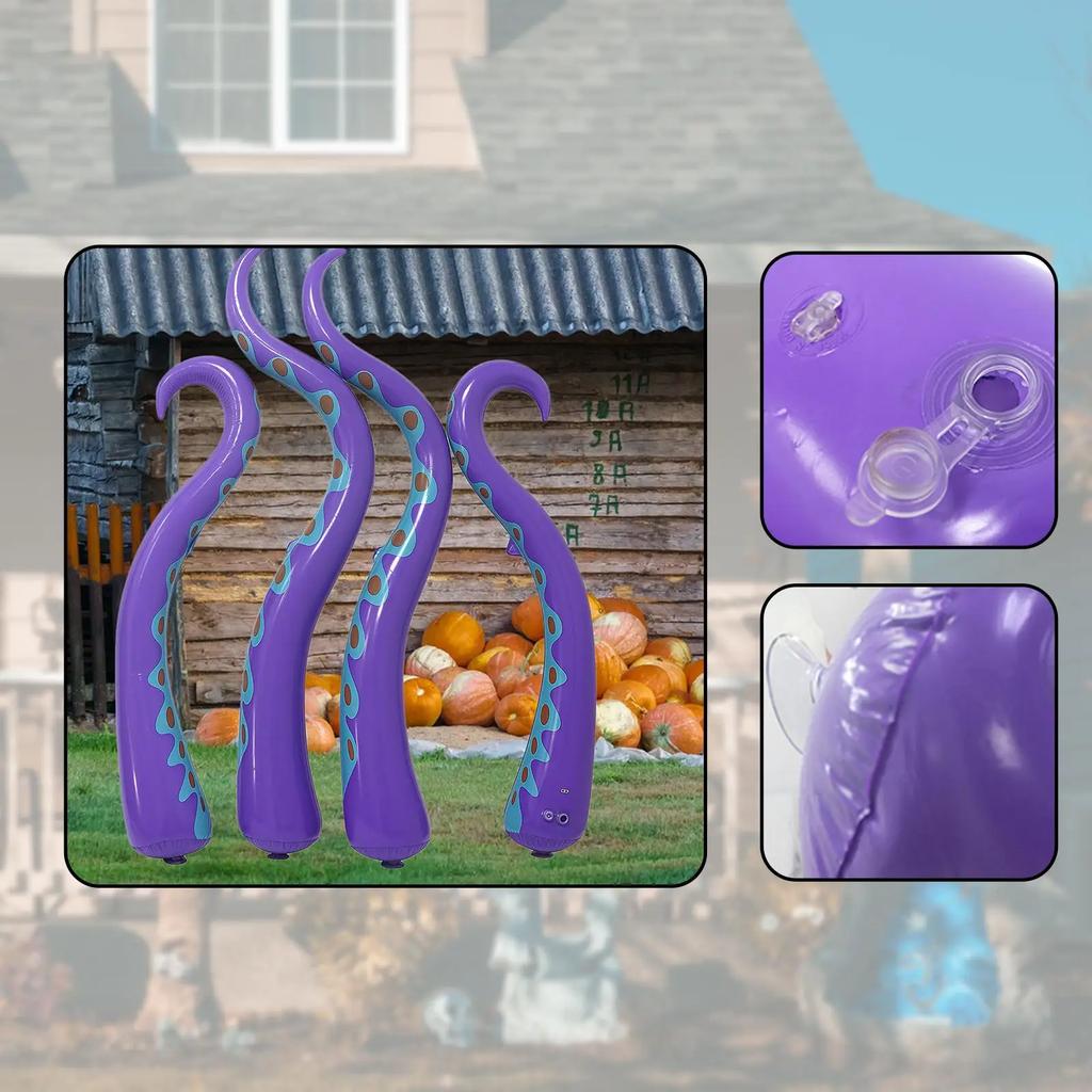 4x Halloween Inflatable Octopus Tentacles - PVC Horror Decor for Door Window Garden Lawn Yard Spooky Halloween Ornaments