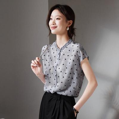 SOFSIL 2026 Sommer Polka-Dot Seidenbluse mit Rüschenkragen