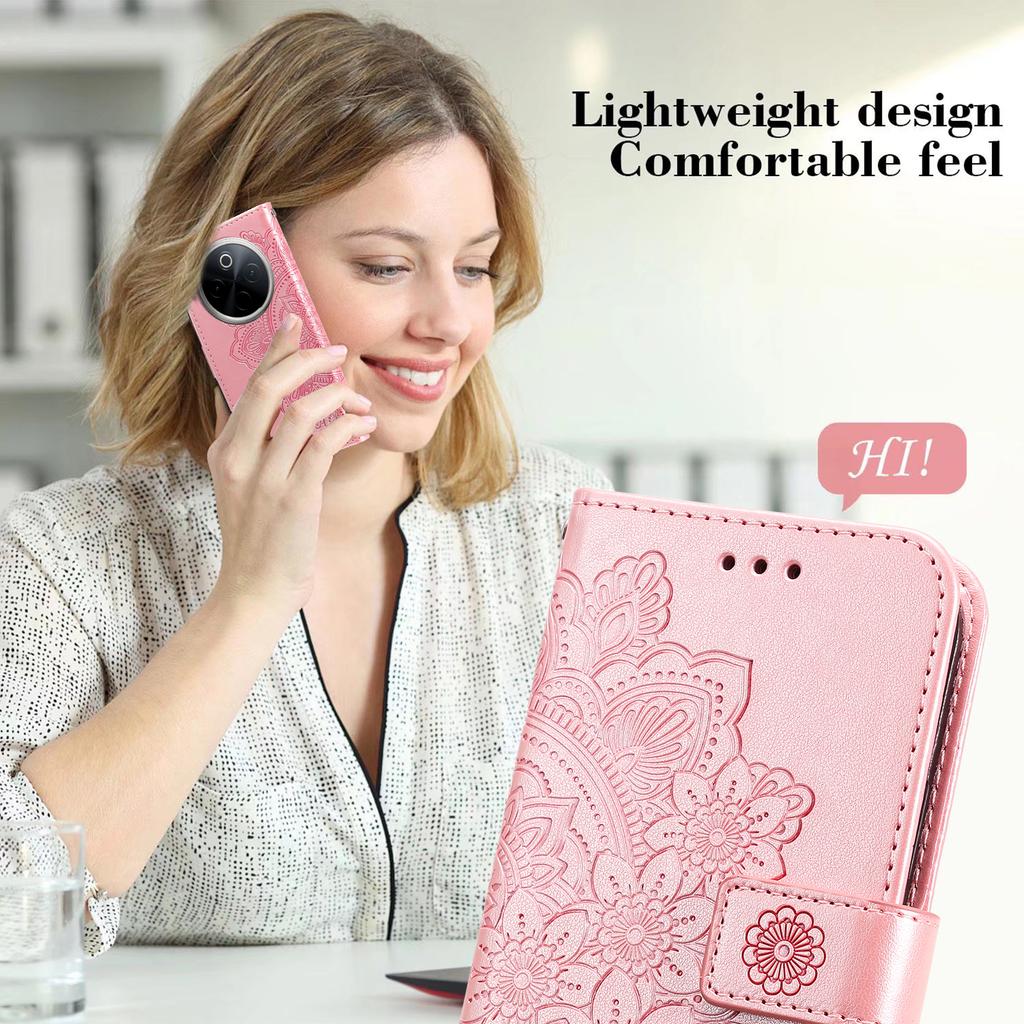 For Vivo Y300 Pro 5G Case Floral Pattern PU Leather Wallet Stand Phone Cover