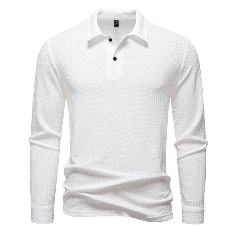 Men's Long Sleeve Polo Shirt Casual Textured Top for Men Spring Autumn Fashion Multi-Color Button-Down Collar Male Blouse