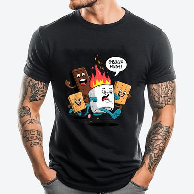 Group Hug Smores Marshmallow Chocolate Boys Funny Camping Oversized T Shirt Men Autumn  Free Shipping Clothes Easter Sunday