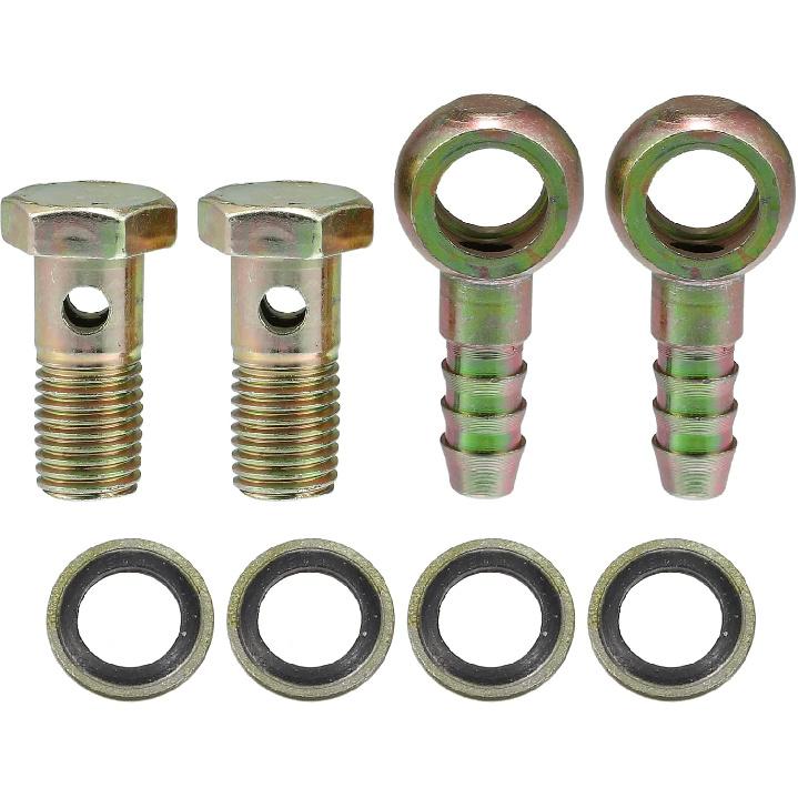 Banjo Bolt M12x1.5 10mm Banjo Bolt Hose Barb Fittings Brake Line Fitting Adapter with Copper Washers for Motorcycle Car (Set of 2)