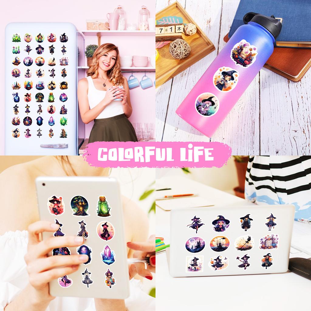 50pc/pack  Halloween Gothic Aesthetic Stickers, Waterproof Retro Witch Stickers DIY Decorative Stickers for Phone Bag Kettle Kid