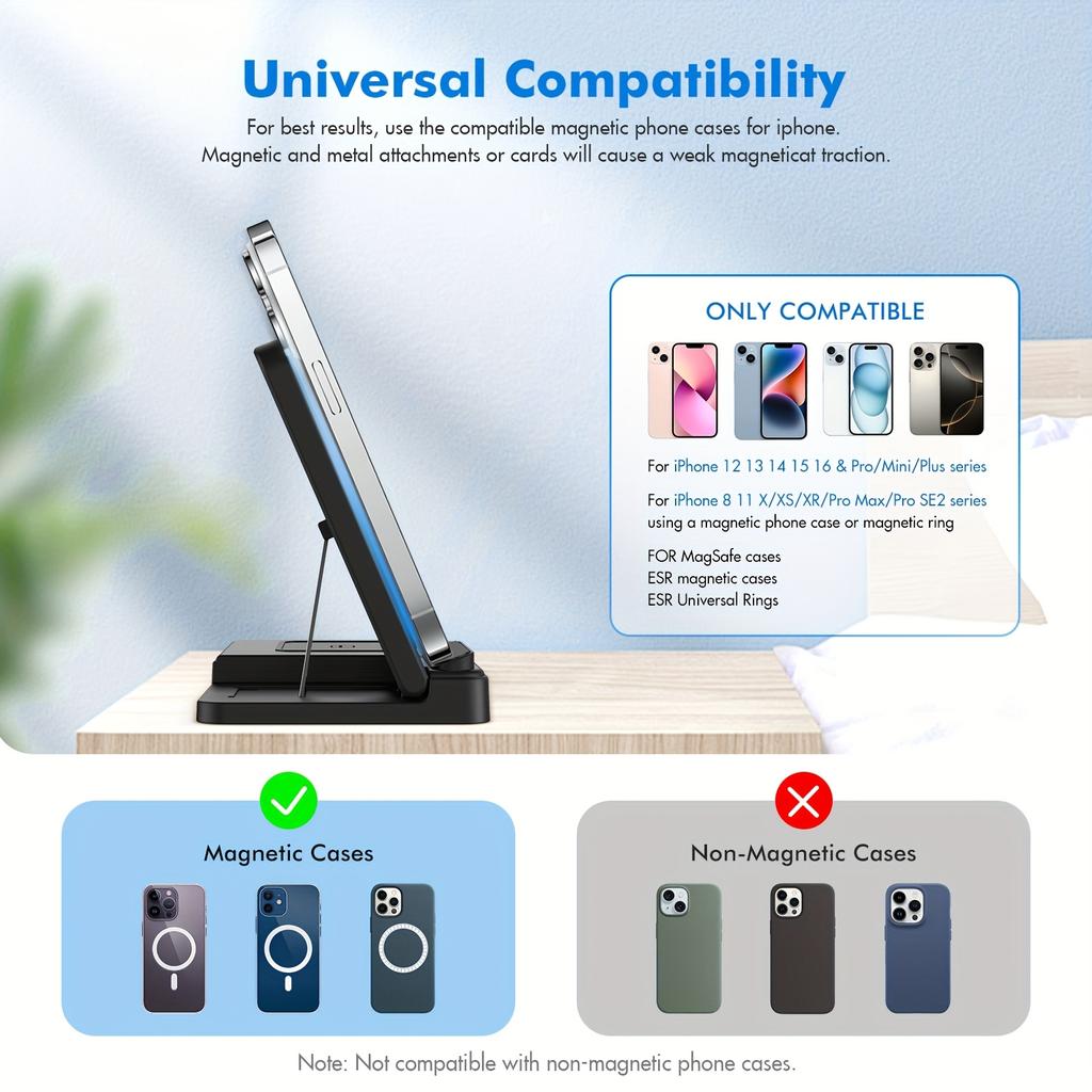 Wireless Charging Station 3 in 1 Standard 15W for Mag-Safe Fast Wireless Charger Stand, for Iphone 17 16 15 14 13 12 11 X 8 Pro Max/Pro/Mini/Plus