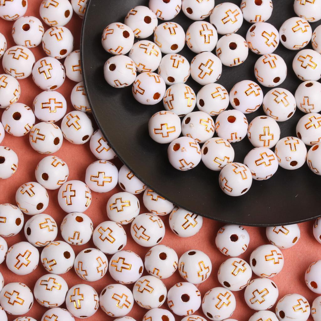 Home Party Supplies Handmade Keychain 20Pcs Bracelet Acrylic 7mm Fashion Necklace DIY Loose Beads Jewelry Making Material Cross Accessorie Round