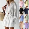 Ensemble deux pièces texturé jacquard pour femme Chemise à manches longues boutonnée et ensemble short à taille élastique Tenue décontractée d'été pour la plage