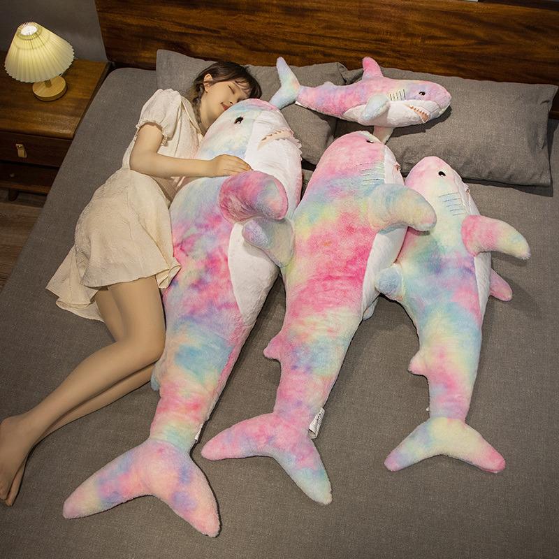 60-140cm Cute Colorful Shark Plush Toys Giant Size Animal Shark Pillow Stuffed Soft Cushion Sleeping Dolls for GirlfriendGifts
