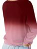 Plus Size Spring Casual Sweatshirt, Women's Ombre & Letter & Heart Print Raglan Sleeve Round Neck Slight Stretch Pullover Top