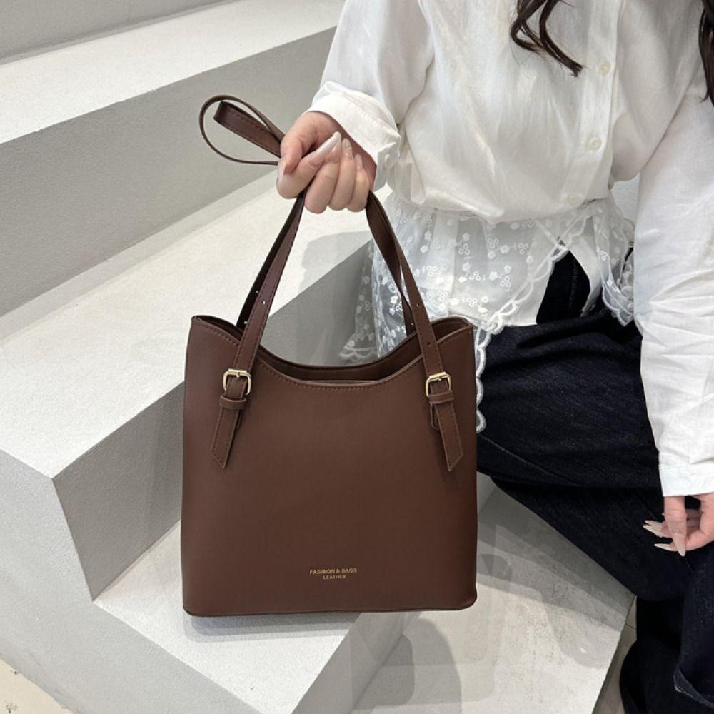 Solid Color Vintage Handbags PU Leather Solid Color Shoulder Bag Simple Simple Tote Bag  Girls