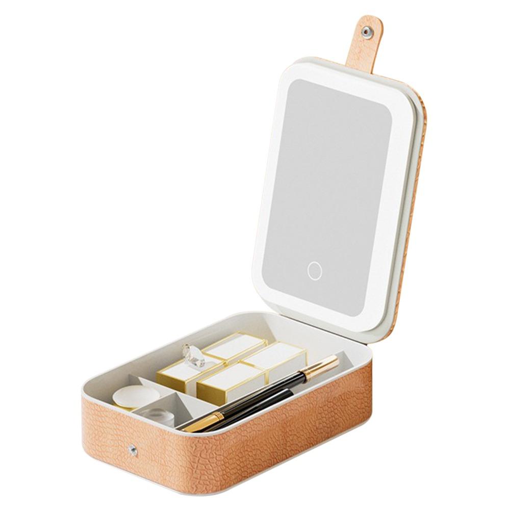 

Косметичка со светодиодной подсветкой и зеркалом, органайзер для косметики, простая косметичка, аксессуары для туалетного столика оранжевый