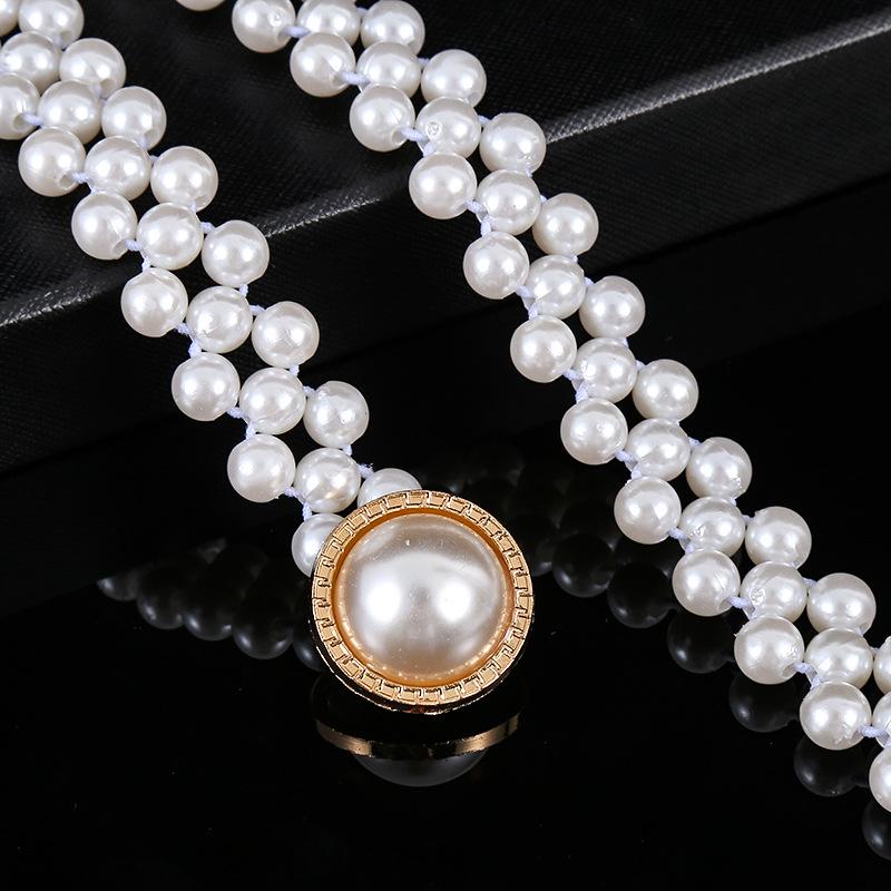 "Korean Style Rhinestone Pearl Waist Chain for Women – Fashionable, Sweet, Elastic Belt"