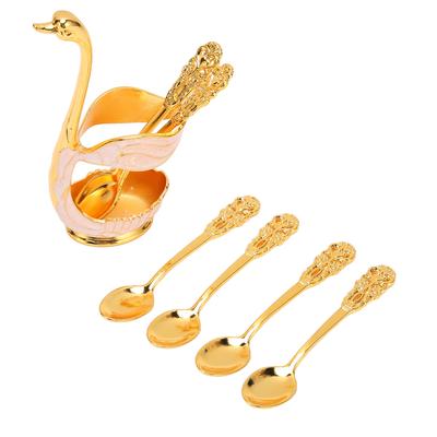 6Pcs Aluminum Coffee Spoon Set with Swan Base Holder for Dessert Ice Cream Tea Spoon Set