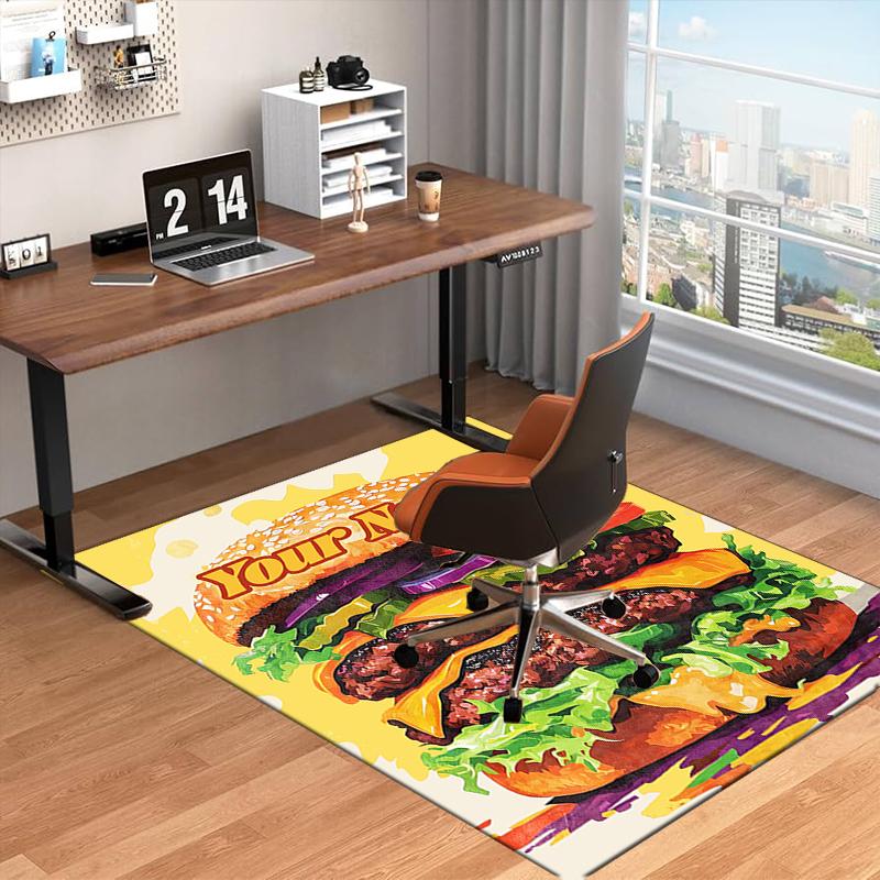1PC Custom Name "Your Name Burger Artwork" Theme Floor Mat Ideal for Living Room, Game Rooms, Office, Bedroom, Floor Mat Playful Design