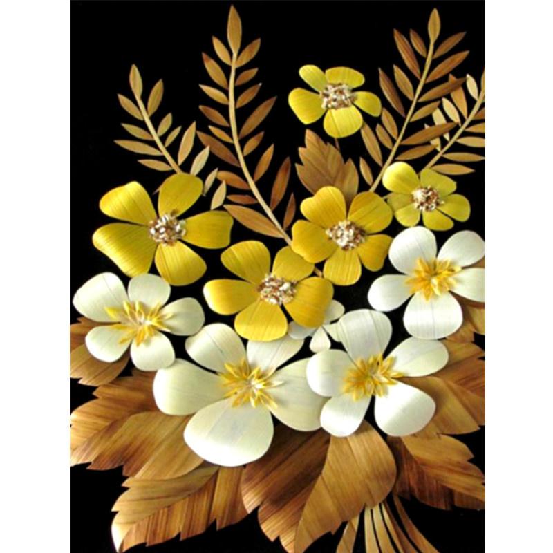 5D DIY Diamond Painting Golden Flower Diamond Embroidery Cross Stitch Kit Full Rhinestone Mosaic Home Decor