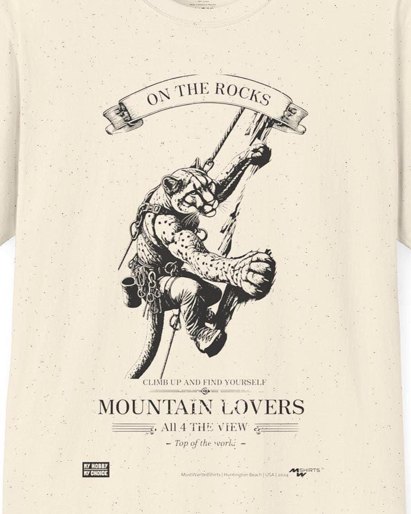 ON THE ROCKS Climbing Mountain Lion T-Shirt Vintage Retro Style Gift L