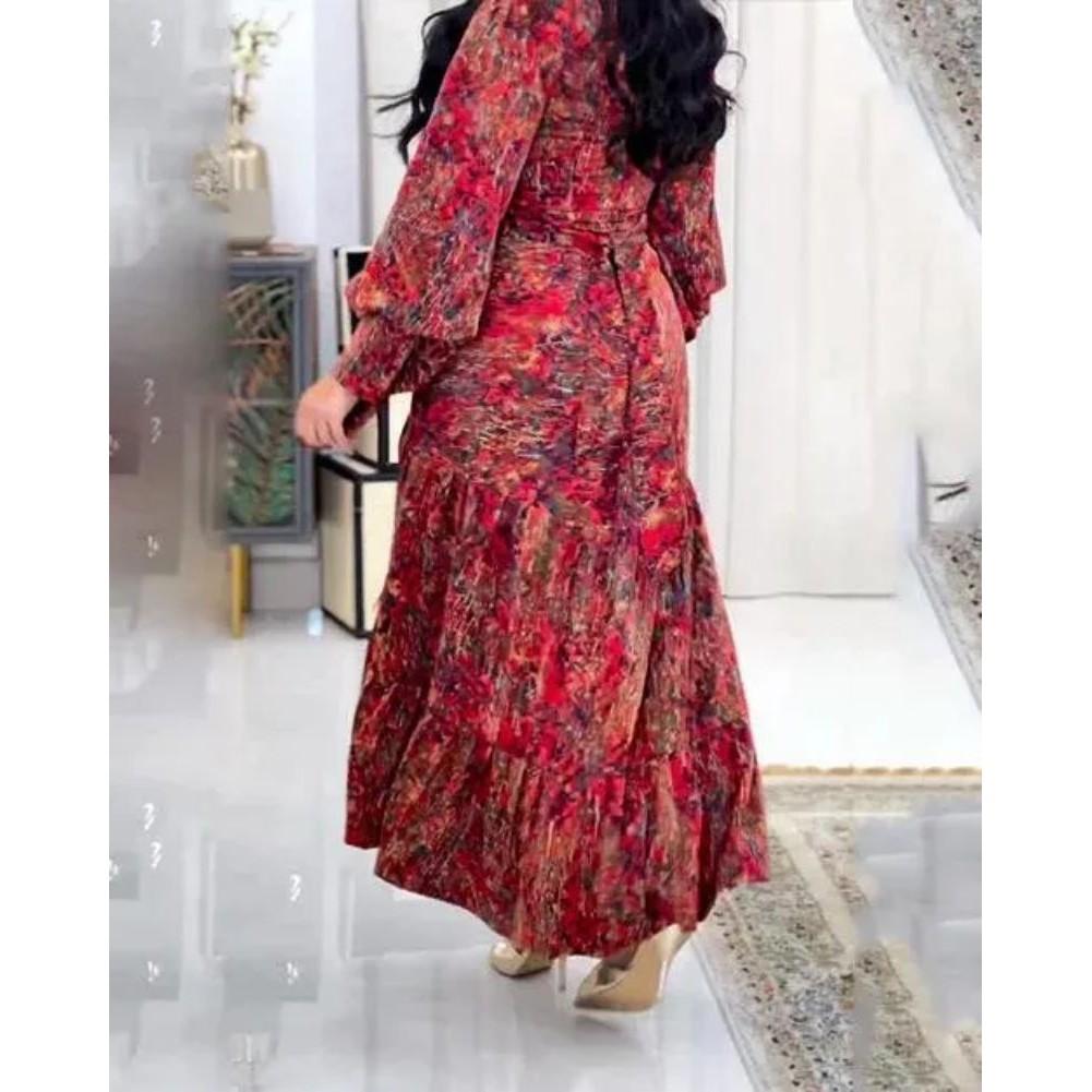 Vestido largo elegante de mujer con escote en V y mangas largas con estampado floral para novia, dama de honor, boda, fiesta, maxivestidos de baile