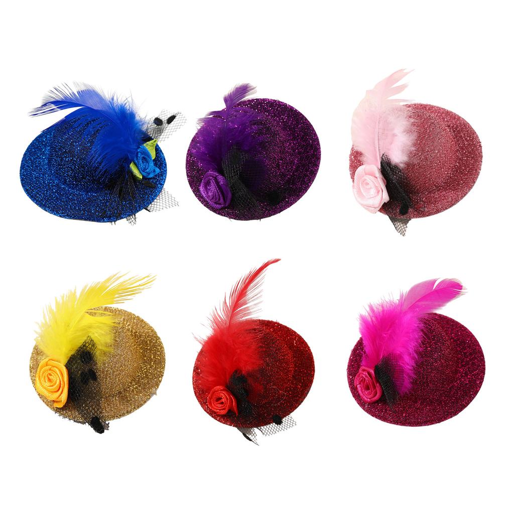 Mini Hat Clip Small Tea Party Top Hat Fascinator Hair Pin with Flower Feather for Girls Birthday Costume Hair Accesories