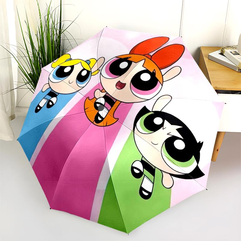 1PC The Powerpuff Girls Umbrella Portable Folding Umbrella Iron Frame Hole Bone Structure Outdoor Home Umbrella A1